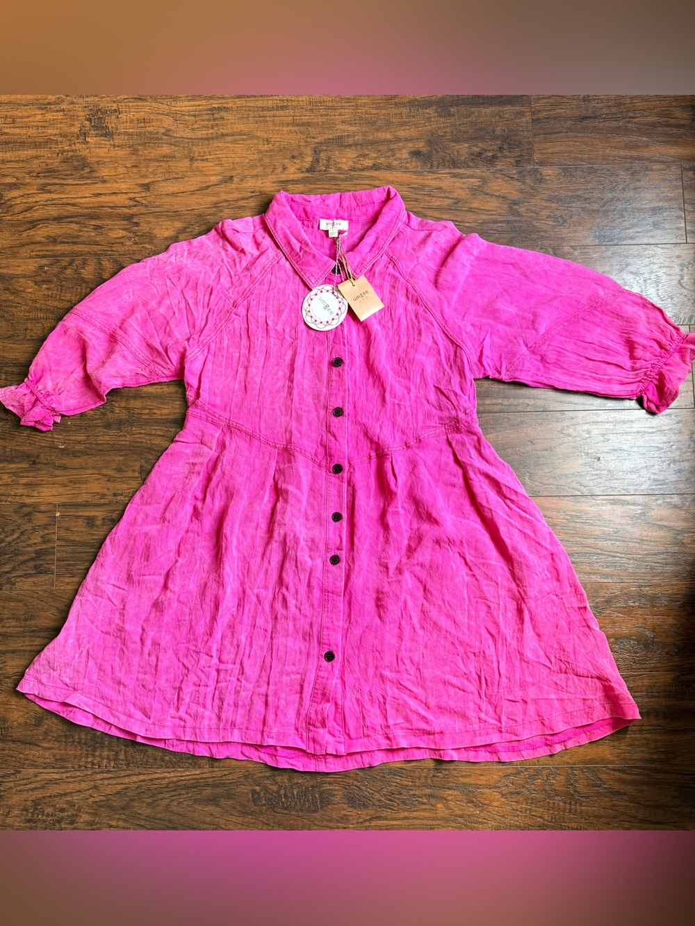 Umgee Hot Pink Button-Front Shirt Dress